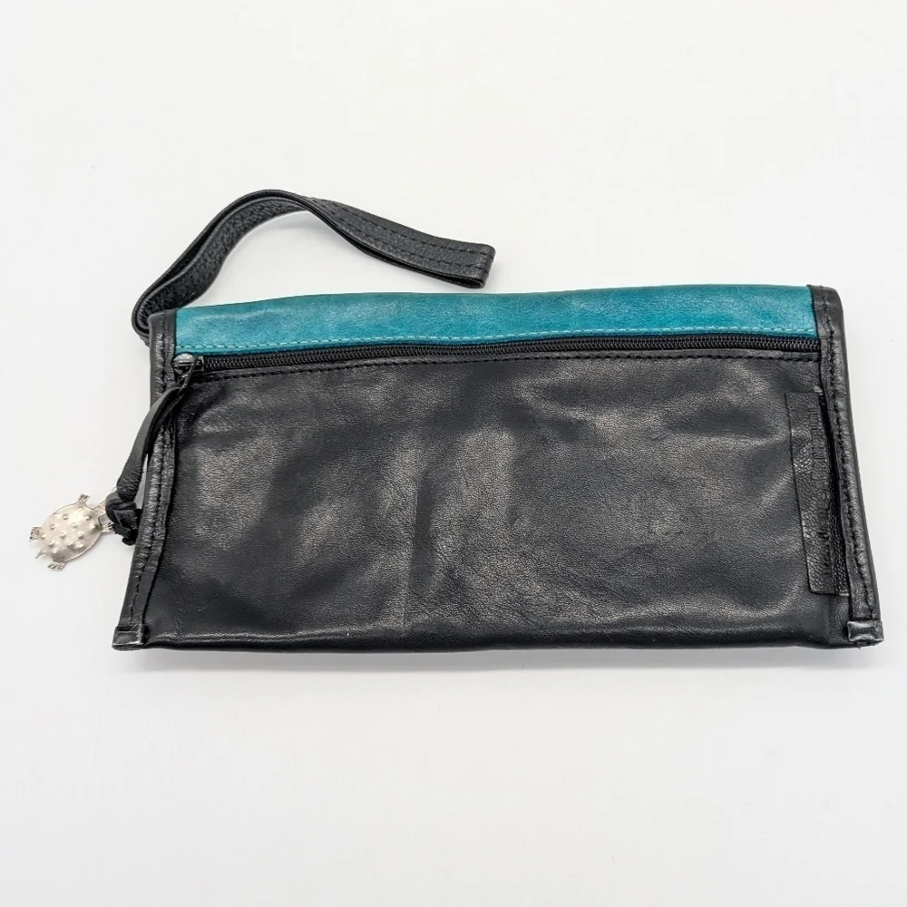 Turtle Ridge Blue Purple Black Leather Clutch Wristlet Wallet